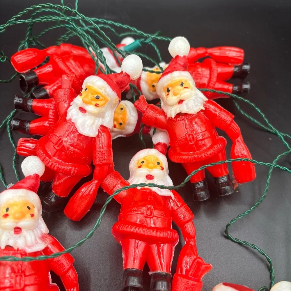 Vintage Lights Santa Claus Blow Mold String Christmas Holiday Red White Set 10